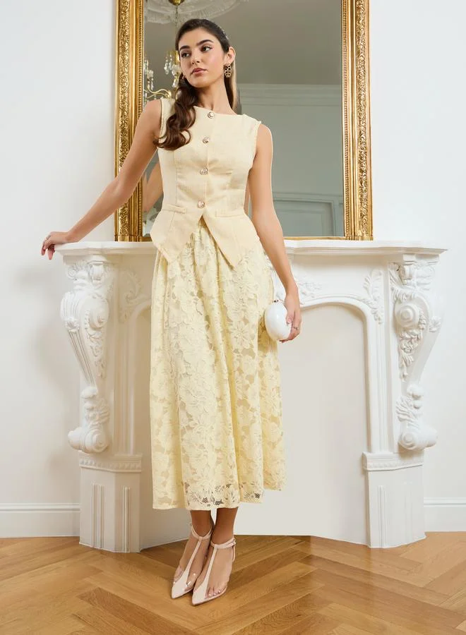 Styli Women Yellow Tweed Waistcoat